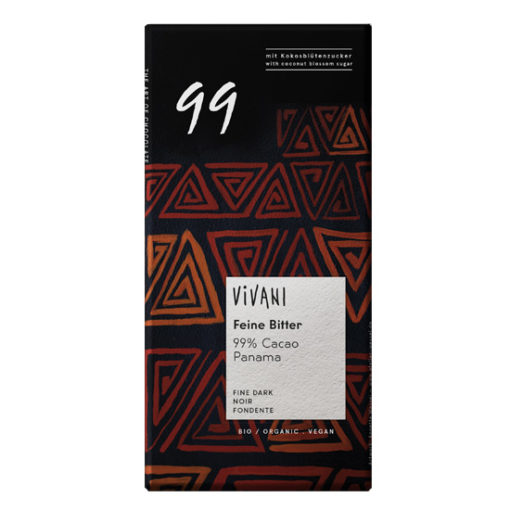 Βιολογική Μαύρη Σοκολάτα 99% με Κακάο Παναμά Vivani (80g)
