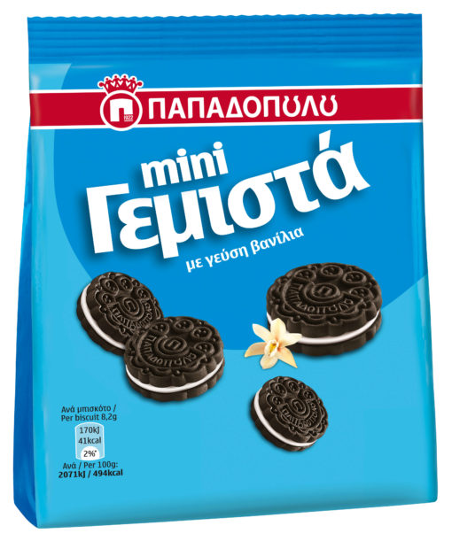 Μπισκότα Mini Γεμιστά με Γεύση Βανίλια Παπαδοπούλου (90 g)