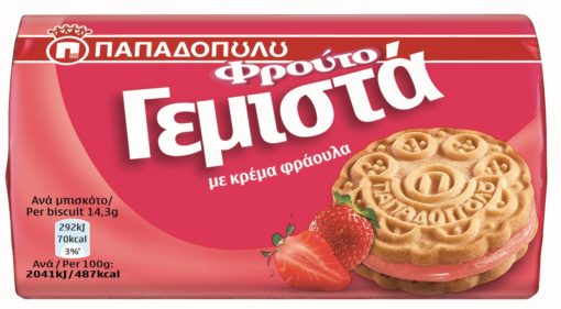 Μπισκότα Γεμιστά με Γεύση Φράουλα Παπαδοπούλου (85 g)