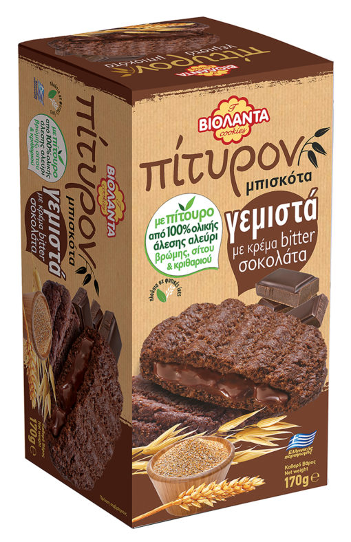 Μπισκότα Πίτουρου Γεμιστά με Bitter Σοκολάτα "Πίτυρον" Βιολάντα (170g)