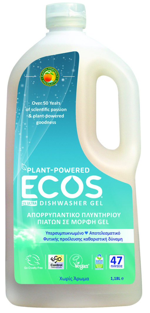 Υγρό απορρυπαντικό πλυντηρίου πιάτων χωρίς άρωμα Ecos (47 μεζ / 1183 ml)