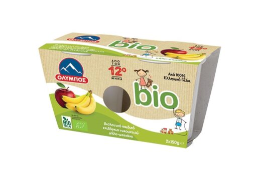 Βιολογικό Επιδόρπιο Γιαουρτιού Μήλο-Μπανάνα Παιδικό Όλυμπος (2x150g)