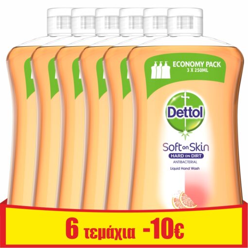 Ανταλλακτικό Υγρό Κρεμοσάπουνο Γκρέιπφρουτ Dettol (6x750ml) τα 6τεμ -10€
