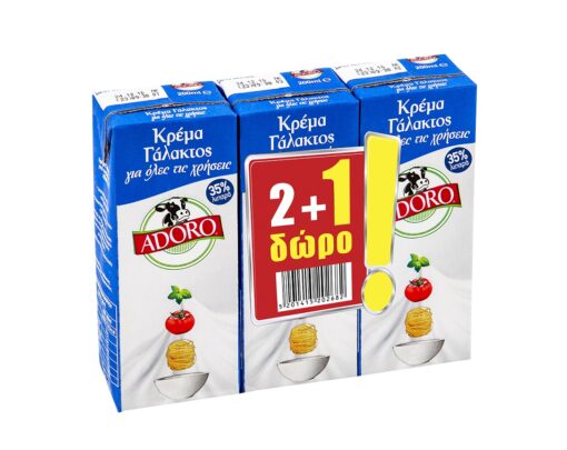 Κρέμα γάλακτος 35% λιπαρά 2+1 δώρο Adoro (3x200 g)