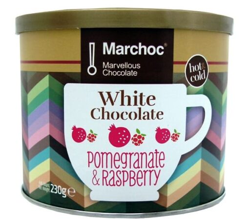 Ρόφημα Λευκής Σοκολάτας Γάλακτος με Raspberry και Ρόδι -85% Ζάχαρη Marchoc (230 g)
