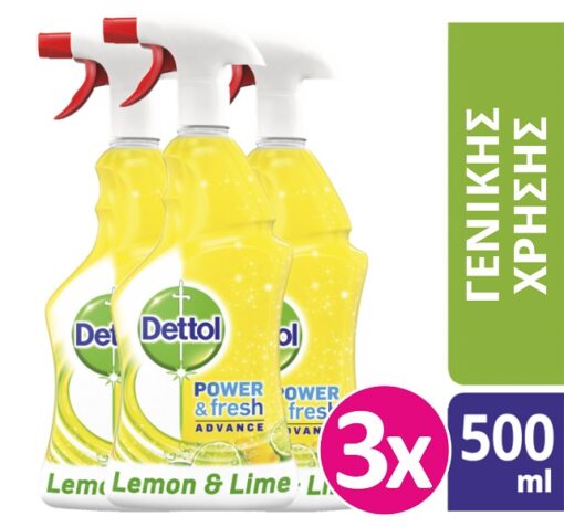 Spray Αντιβακτηριδιακό Power & Fresh Λεμόνι & Λάιμ Dettol (500ml) τα 3 τεμάχια -30%
