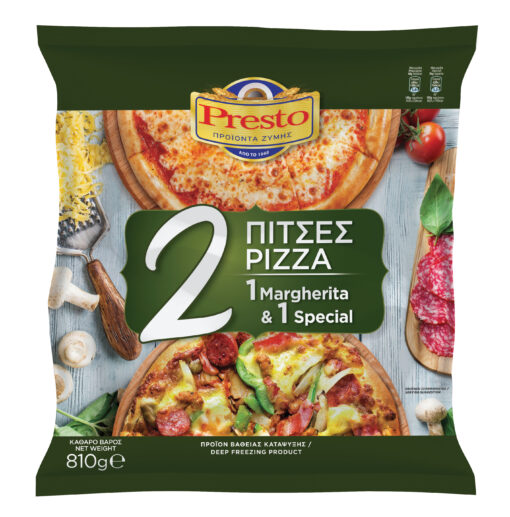 Πίτσα Κατεψυγμένη (1 πίτσα Σπέσιαλ + 1 πίτσα Μαργαρίτα) Presto (810 g)