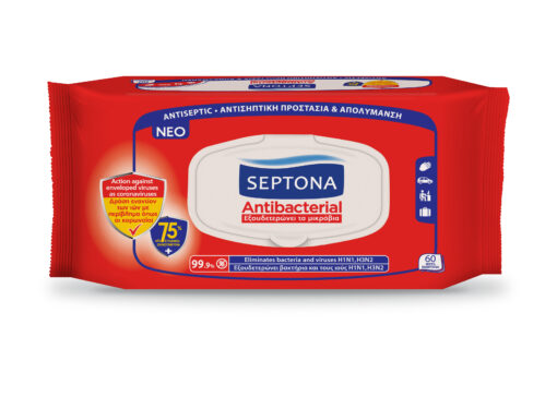 Aντιβακτηριακά Mαντηλάκια Xεριών με 75% Οινόπνευμα Septona (60τεμ)