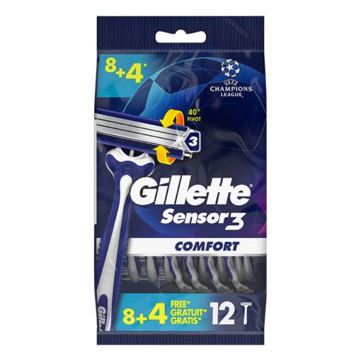 Ανδρικά Ξυραφάκια Μιας Χρήσης Sensor3 Comfort Gillette (8τεμ) + 4 τεμ Δώρο