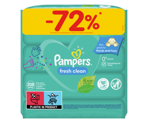 Μωρομάντηλα Fresh Clean Pampers (4x52τεμ) -72%