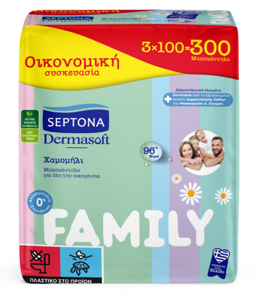 Μωρομάντηλα για Όλη την Οικογένεια Dermasoft Family Septona (3x100τεμ) Οικονομική Συσκευασία
