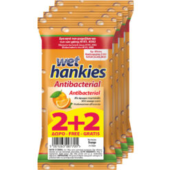 Αντιβακτηριδιακά Μαντήλια Χεριών Πορτοκάλι Wet Hankies (4x12τεμ) 2+2 Δώρο