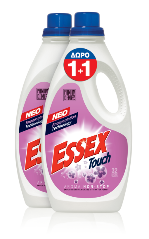 Απορρυπαντικό Πλυντηρίου Ρούχων Υγρό Touch Aroma Non-Stop Essex (32Μεζ / 1.6 lt) 1+1Δώρο