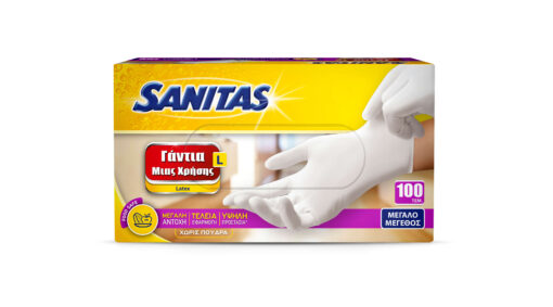 Γάντια Λάτεξ Χωρίς Πούδρα Large Sanitas (100τμχ)