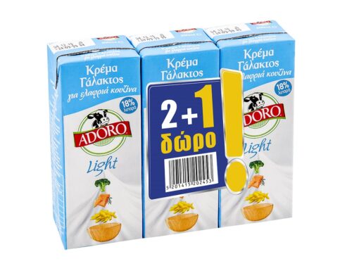 Κρέμα γάλακτος light 18% λιπαρά 2+1 δώρο Adoro (3x200 g)