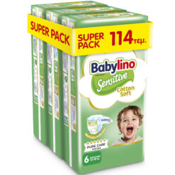 Ανοιχτές Πάνες Sensitive No 6 (13-18kg) 3 Pack Babylino (114τεμ)