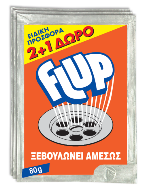 Αποφρακτικό σε Σκόνη για ζεστό νερό Flup (80 g) 2+1Δώρο