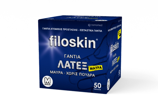 Γάντια Λάτεξ χωρίς πούδρα Μαύρα M Filoskin (50τεμ)