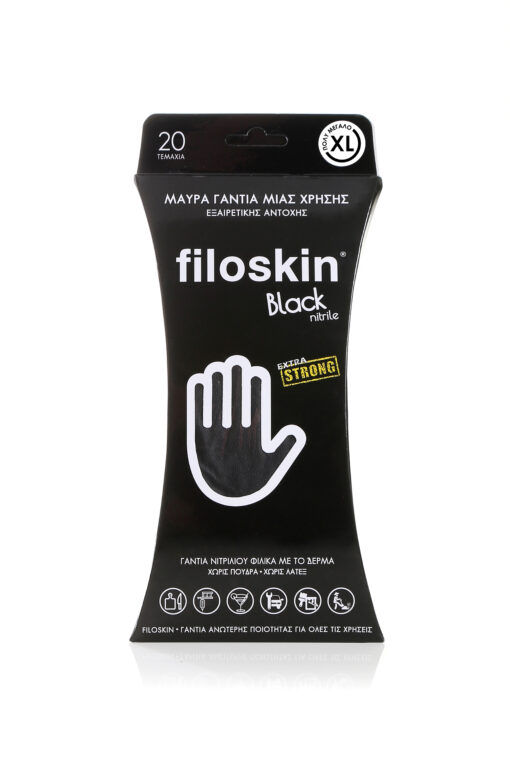 Γάντια Νιτριλίου χωρίς πούδρα Μαύρα Extra Strong XL Filoskin (20τεμ)