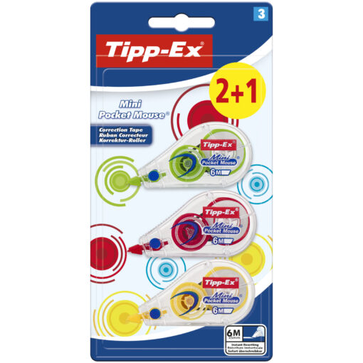 Διορθωτική Ταινία 6mx5mm σε Διάφορα Χρώματα Tipp-Ex Mini Pocket Mouse (2τεμ+1 Δώρο)