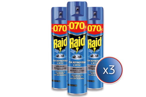 Εντομοκτόνο για Κουνούπια και Μύγες Raid (3x300ml) τα 3τεμ -25%