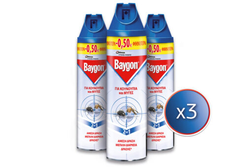 Εντομοκτόνο για κουνούπια και μύγες Baygon (3x400ml) τα 3τεμ -25%