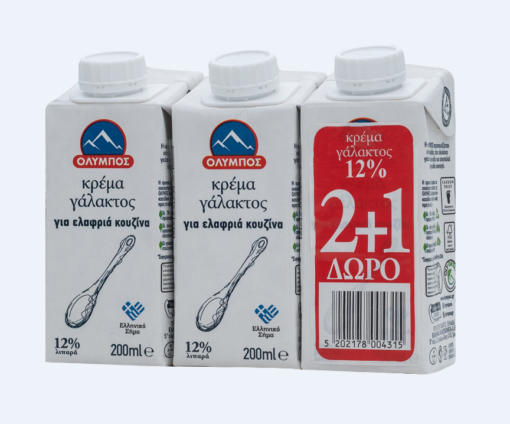 Κρέμα Γάλακτος 12% λιπαρά 2+1 Δώρο ΟΛΥΜΠΟΣ (3x200ml)