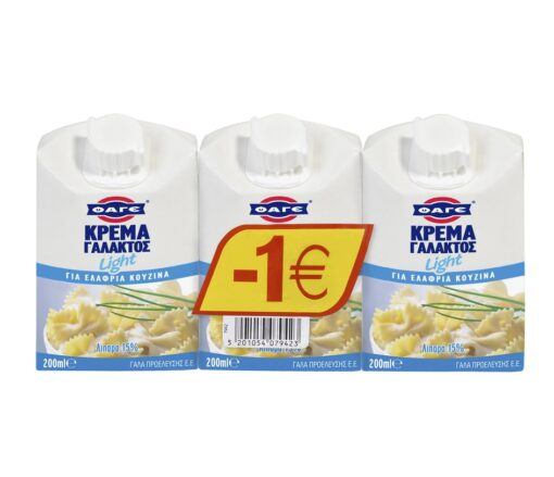 Κρέμα Γάλακτος Light 15% λιπαρά -1€ Φάγε (3Χ200 ml)