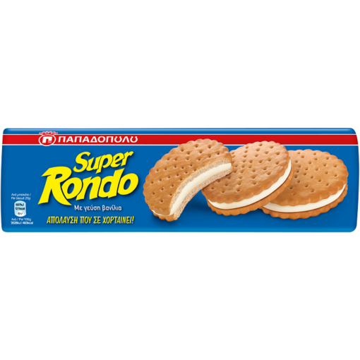 Μπισκότα με Kρέμα Bανίλια Super Rondo Παπαδοπούλου (500 g)