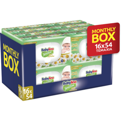 Μωρομάντηλα Sensitive Χωρίς Άρωμα με καπάκι Super Value Box Babylino (16x54τεμ)