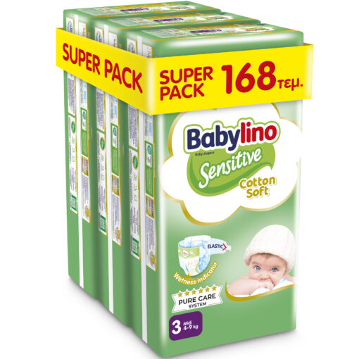 Πάνες Babylino Sensitive Value Pack No 3 (4-9 Kg) 3 Pack (168 Τεμ)