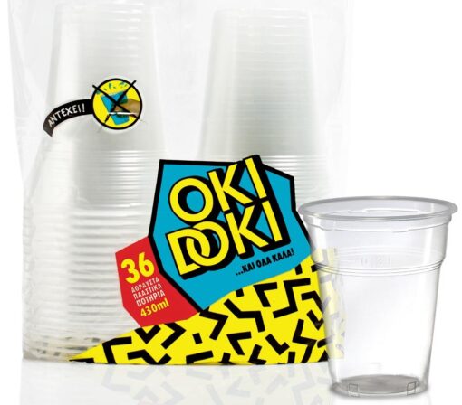 Ποτήρι πλαστικό διάφανο Oki Doki 430ml (36τεμ)