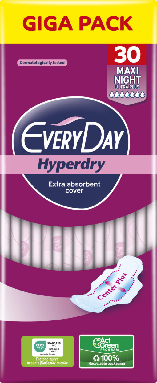 Σερβιέτες Hyperdry Maxi Night Ultra Plus Giga Pack Everyday (30τεμ)