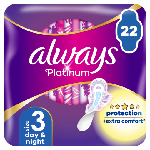 Σερβιέτες Platinum Ultra Night Με Φτερά Always (Μέγεθος 3) (22τεμ)