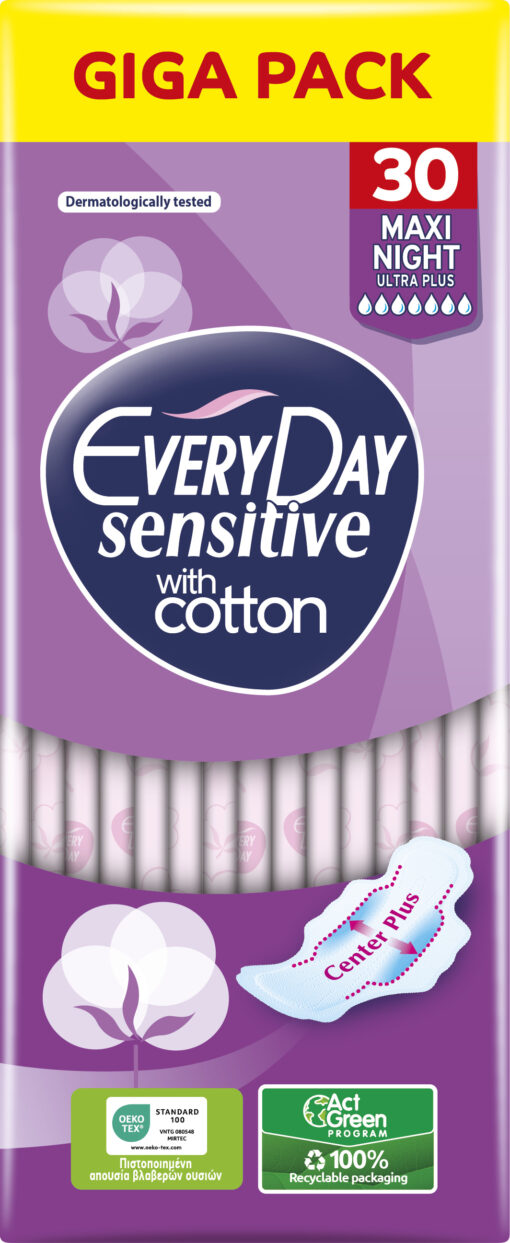 Σερβιέτες Sensitive Maxi Night Ultra Plus with Cotton Giga Pack Everyday (30τεμ)