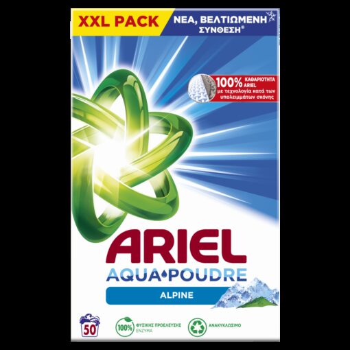 Σκόνη Απορρυπαντικό Πλυντηρίου Aqua Poudre Alpine Ariel (50μεζ)