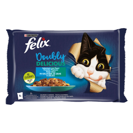 Τροφή για γάτες Ποικιλία Ψαρικών σε Ζελέ Agail Doubly Delicious Felix (4x100g) 