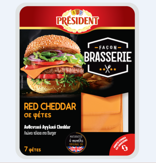 Τυρί Cheddar Αγγλίας σε φέτες President (7 φέτες) (140g)