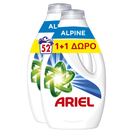 Υγρό απορρυπαντικό πλυντηρίου ρούχων Alpine Ariel (2*26μεζ.) 1+1 Δώρο