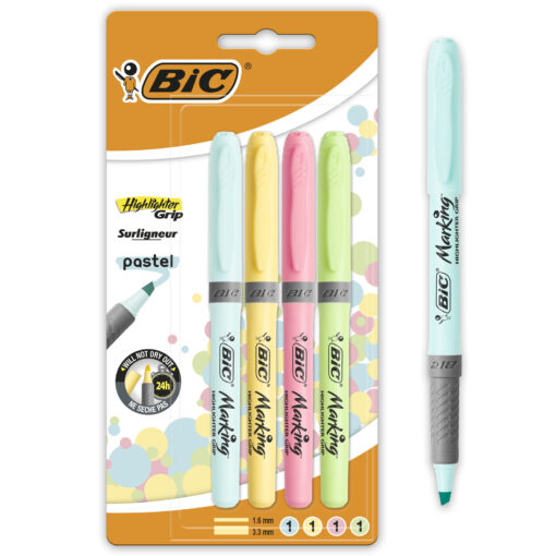 Υπογραμμιστής Highlighter Grip Pastel σε 4 χρώματα Bic Highlighter (4τεμ)